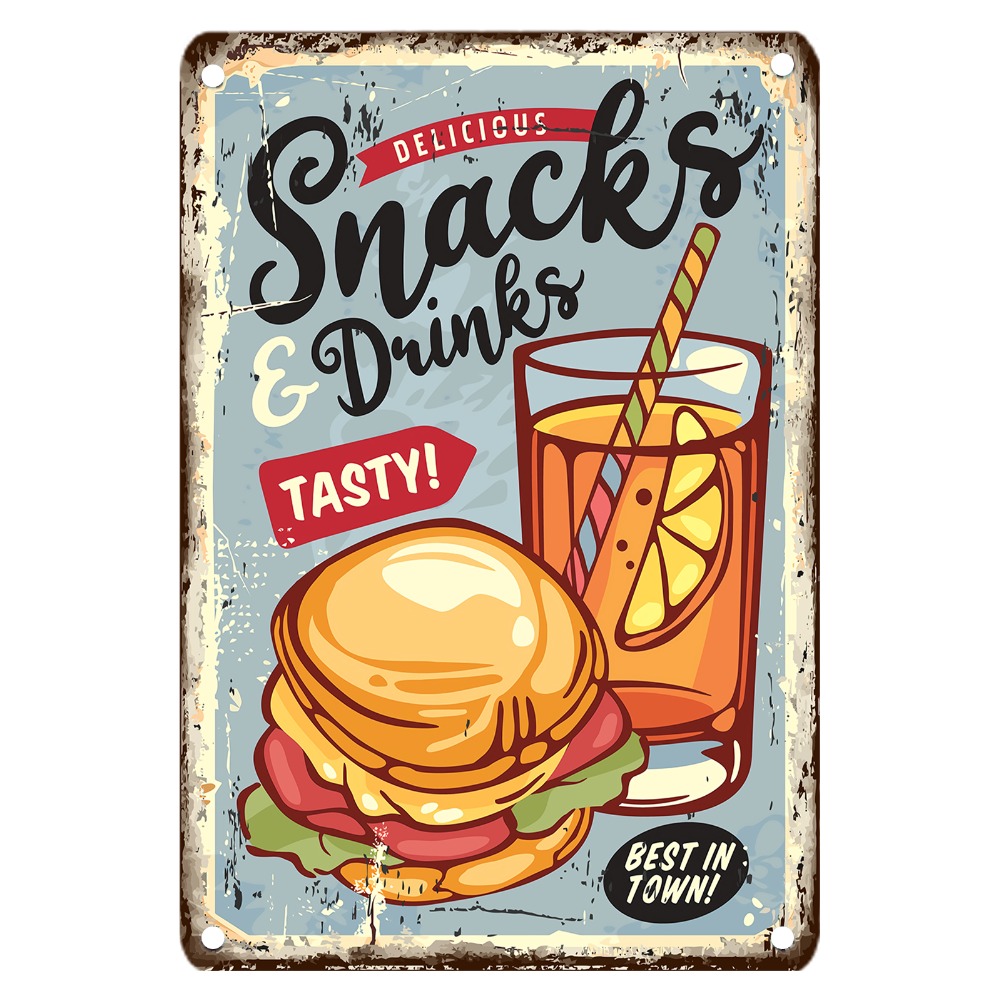 Food Snacks Drinks - Vintage Food Metal Sign, 12x8 Inch