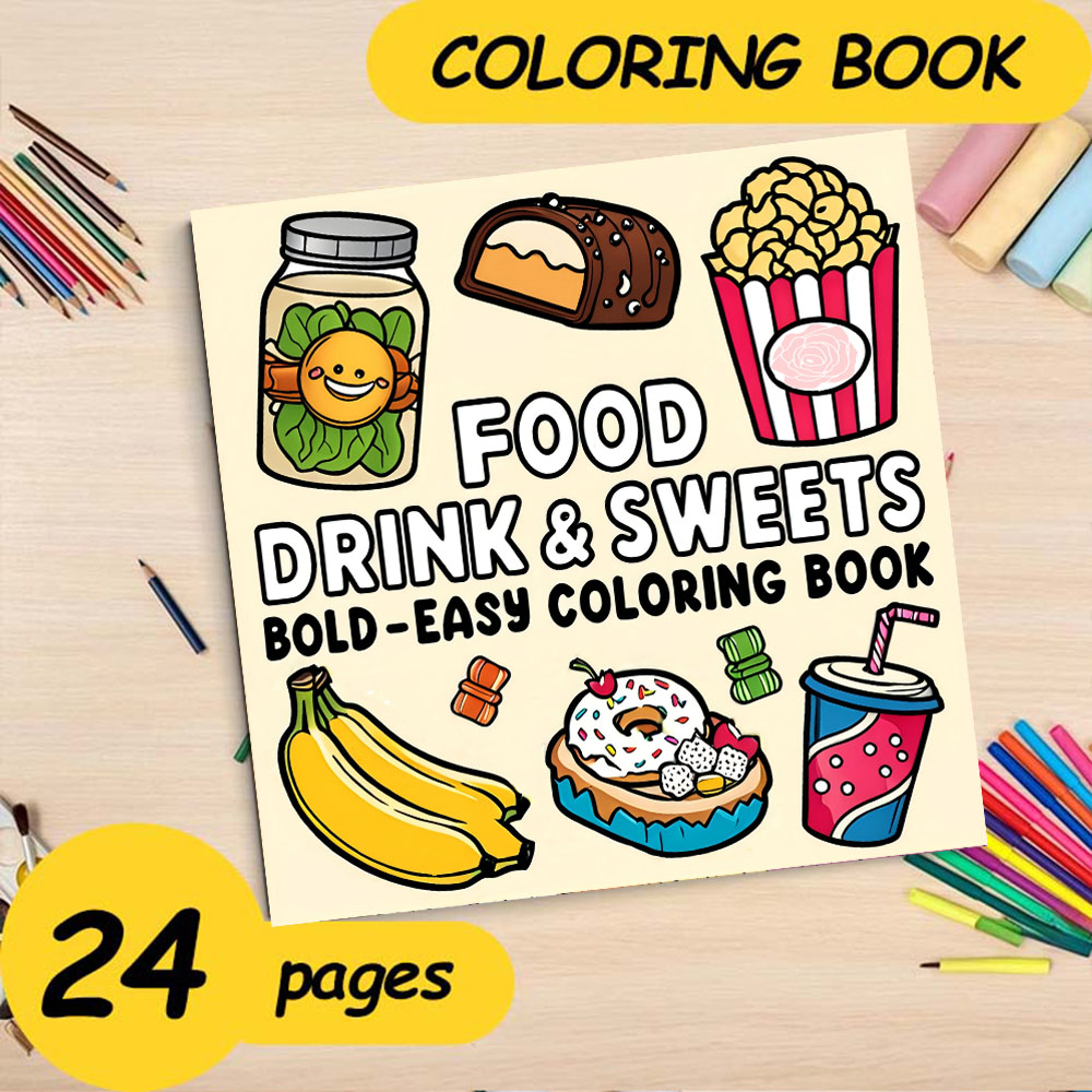 FOOD DRINK & SWEETS BOLD-EASY  - đánh giá và giá Food And Snacks Coloring Book Bold And Easy